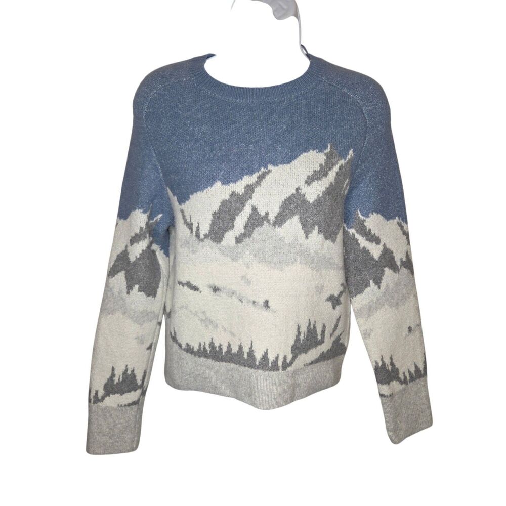 NWT Willow & Wind Blue Mountain Landscape Jacquard Knit Crewneck Sweater Small